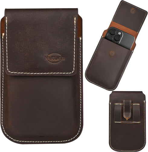 Genuine Leather Phone Holster with Belt Clip | Cell Phone Pouch for iPhone and Smartphone | Cell Phone Holsters Holders | Belt Phone Holder | Cell...