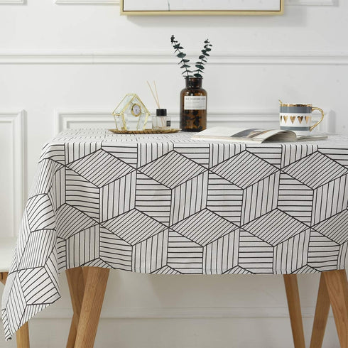 SASTYBALE Square Tablecloth Geometric Style Cotton Linen Table Cloth Dust-Proof Table Cover for Kitchen Dinning Tabletop Decoration (Square/Round,...