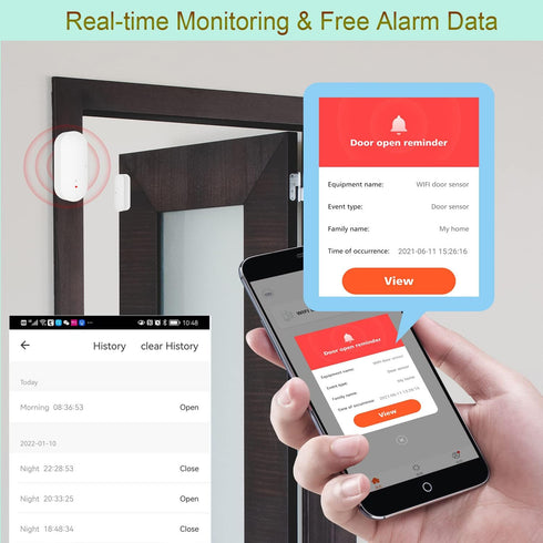 WiFi Door and Window Sensor: Wireless Contact Sensor with Free App Notification Alerts, Smart Door Sensor for Alarm System & Smart Home Automation...