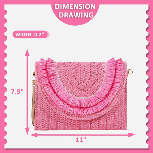 Crossbody Bags for Women, Straw Clutch Purses, Bohemian Handmade Woven Envelope Package, Tassel Handbags for Women...