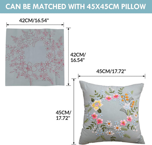 AMLESO DIY Embroidery Covers Kit Cushion Cover Semi-Finished for Living Room Sewing Supplies Adults Beginners Gift, light blue...