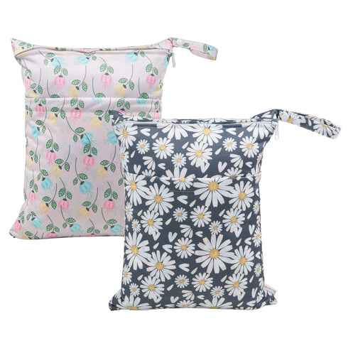 ALVABABY 2pcs Cloth Diaper Wet Dry Bags Waterproof Reusable with Two Zippered Pockets Travel Beach Pool Daycare Soiled Baby Items Yoga Gym Bag for...