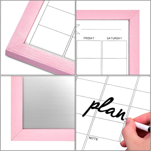 Dry Erase Monthly Calendar Board, Magnetic Whiteboard for Wall, Office/School/Home, Solid Wood Pink Frame Hanging Board 10.5"x 14.5"(YL-Pink-2737-...