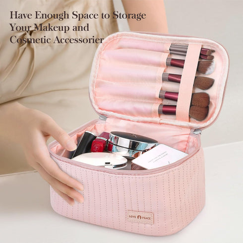 Makeup Bag Travel Cosmetic Bag, Large Capacity Makeup Organizer Bag and Storage, Portable PU Leather Pouch Toiletry Bag Make up Organizer, Cosmeti...