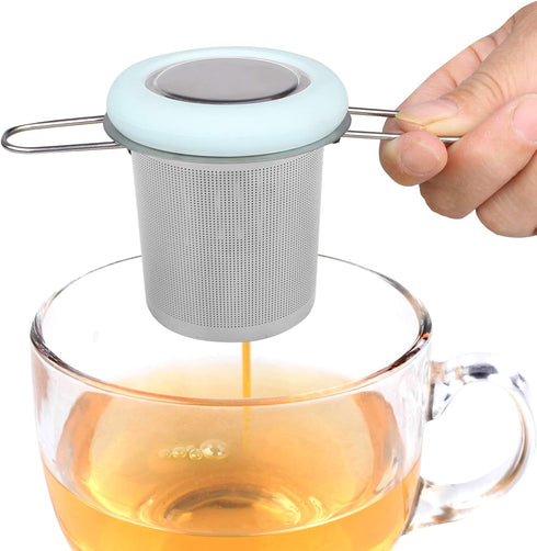 Fenshine Tea Infuser Stainless Steel Tea Strainer Folding Handle Tea Filter Extra Fine Mesh Strainer Brewing Basket with Lid for Loose Leaf Tea (L...