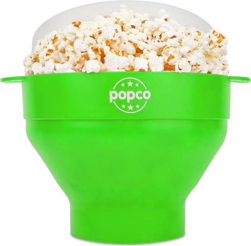The POPCO Silicone Popcorn Popper - Collapsible Microwave Popcorn Maker - Air Popper Pop Corn Bowl with Handles and Lid - Dishwasher Safe - Large ...