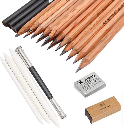 SIPLIV Sketching Pencil Set, 18 Pcs Sketch Pen 3 Pcs Charcoal Pen Paper Erasable Pen Eraser Plastic Pencil Case Craft Knife Pencil Extender 29Pcs ...