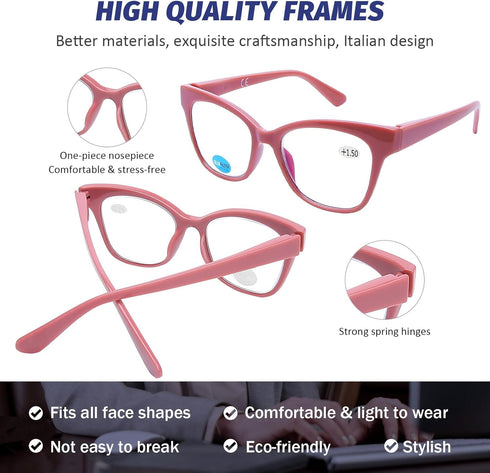 DOOViC 4-Pack Reading Glasses Blue Light Blocking Computer Readers Anti Eyestrain New Classic Style Spring Hinge Glasses for Women 1.5 Strength...
