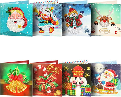 8 Packs Diamond Painting Christmas Cards by Numbers - Christmas Tree, Santa Claus, New Year Greeting Card, Stickers & Gifts...