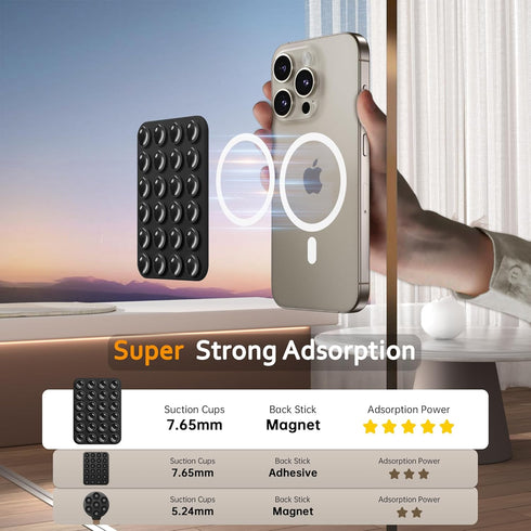 Magnetic Suction Cup Phone Mount, Hands-Free Silicone Phone Grip Holder Compatible with iPhone MagSafe Phone Case, Mirror Shower Phone Stand for i...