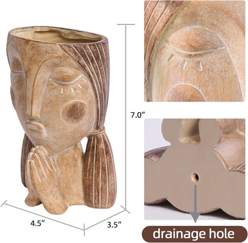 Face Planter Pots with Drainage Hole, Resin Head Planters for Indoor Plants Flower Plant Pots Succulent Pot, Cute Girl Face Planter Gifts for Love...