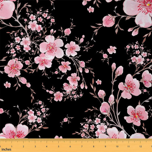 Cherry Blossom Flower Fabric by The Yard Pink Outdoor Blooming Floral Fabric for Craft Art Lovers Japaneses Style Rustic Spring Theme Fabric for D...