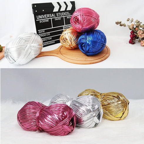 2 Pack Metallic T-Shirt Yarn Fettuccini Zpagetti Ball, Fabric Cloth Knitting Yarn for Hand DIY Bag Blanket Cushion Crocheting Projects (2PCS Metal...