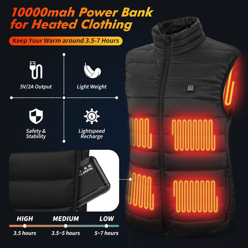 bellaciao 5v 2a Heated Vest Battery Pack 10000mah Power Bank with Dual USB Ports Pokect Size Rechargeable Portable Charger for Heated Vest Heated ...
