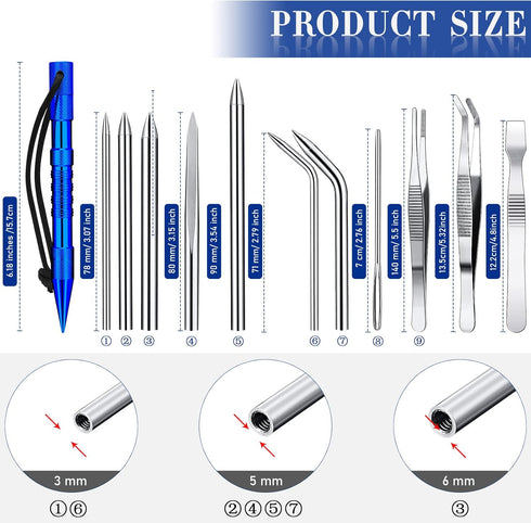 14 Pieces Paracord Tools Needles Paracord FID Set Stitching Set Stainless Steel Lacing Needles Smoothing Tool Knotter with Marlin Spike for Work L...