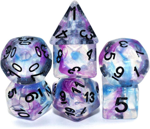 Dice DND Dice Set RPG Glitter Dice Fit Dungeons and Dragons D&D Pathfinder MTG Role Playing Games Polyhedral Dice Transparent Dice with Purple & B...