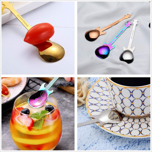 Guitar Spoon Set Stainless Steel Coffee Spoon - Demitasse Espresso Spoons 5pcs Solike...