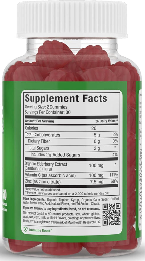 Elderberry Zinc Gummies - Organic Sambucus Elderberry Gummies with Zinc and Vitamin C - Vegan Immune Support for Adults and Kids - Chewable Elderb...