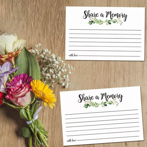Greenery Share a Memory Cards, Funeral Guest Book, Memory Card for Celebration of Life, Graduation, Wedding, Retirement, Going Away Party, Pack of...