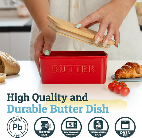 PriorityChef Large Butter Dish with Lid for Countertop, Ceramic Butter Container With Airtight Cover, Butter Keeper for Counter or Fridge, Butter ...