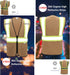 High Visibility Reflective Safety Vest with Zipper and Pockets Khaki,L...
