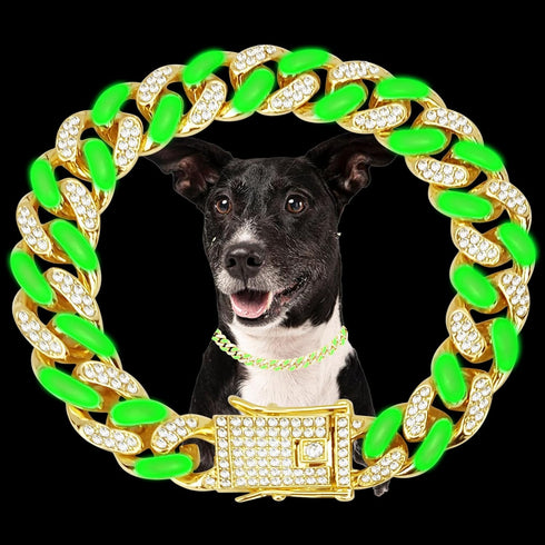 Dog Chain Cuban Collars,Walking Dog Metal Chain Choke Collar with Design Secure Buckle,Pet Cuban Crystal Collar Necklace Accessories for Small Med...