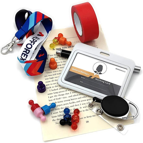 ID Badge Holder with Plastic Clip, Double-Sided Transparent Windows Horizontal Hard White Plastic Case Waterproof Card Holder for Office School ID...