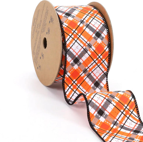 LaRibbons Fall Burlap Ribbon Wired,2 1/2" x 10 Yards,Orange and Black Fall Plaid Pumpkin Ribbon for Autumn Wreath,Thanksgiving,Halloween,Gift,Home...
