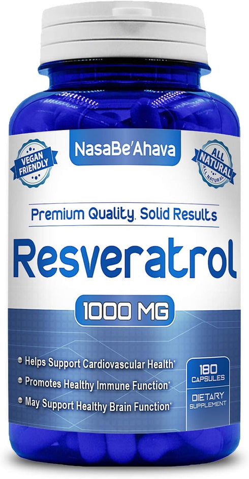 NASA Beahava 100% Pure Resveratrol - 1000mg Per Serving Max Strength (180 Capsules) Antioxidant Supplement Extract, Natural Trans-Resveratrol Pill...