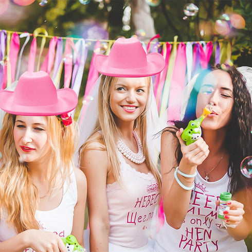 MEMOVAN Pink Cowgirl Hat for Women Girls Western Cowboy Cowgirls Hats Felt Cowboy Hat Retro Wide Brim Western Hat for Disco Cowgirl Cosplay Bachel...