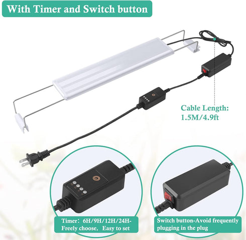 HITOP Full Spectrum LED Aquarium Light – 12” 16” 24” 32” Classic Fish Tank Light with RGB LEDs, with Timer and Stable Extendable Brackets (12-20in...