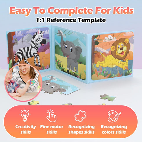 Magnetic Puzzles for Kids Ages 3 4 5 6, Puzzles for Kids Ages 4-8, Toddler Puzzles Ages 2-4, Wooden Jigsaw Puzzles Book for Preschool Toddlers, Tr...