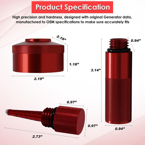 Extended Run Gas Cap with Brass Hose Fitting, Mess Free Oil Change Funnel, Magnetic Oil Dipstick Upgrade Red Aluminum for Honda EU3000i EU2000i EU...