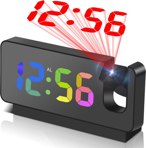Projection Alarm Clocks for Bedrooms,LED Digital Clock with 180° Rotatable Projector on Ceiling Wall,Snooze Model,12/24H,2-Level Brightness Indoor...