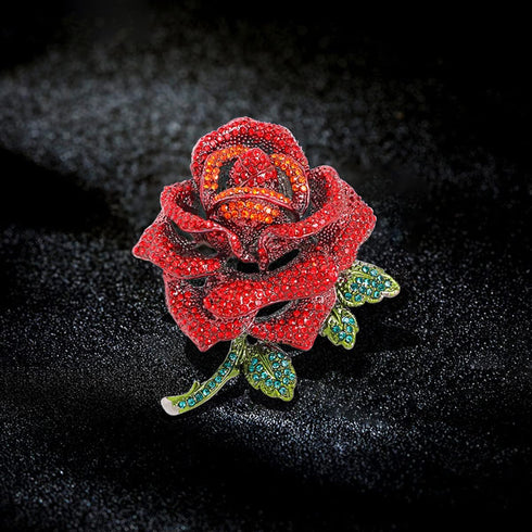 Premium Rose Flower Brooch for Women Red Blue Rhinestone Crystal Rose Brooch Big Flower Lapel Pin Clothing Hat Bag Accessories Wedding Valentine's...
