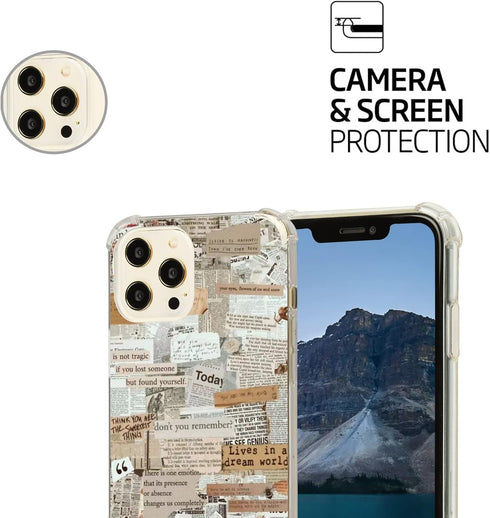 Aesthetic Newspaper Collage Case for iPhone 13 Pro Max, Retro Vintage Lifestyle Art Case Compatible with iPhone 13 Pro Max, Trendy Design TPU Bump...