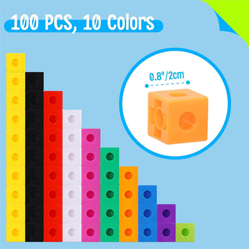 SpriteGru Math Linking Cubes, Set of 100 Math Cubes Manipulative Connecting and Counting Snap Blocks for Early Math and Construction, Educational ...