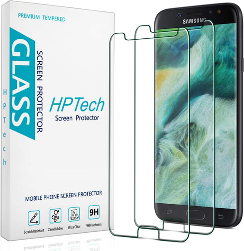 HPTech (2 Pack) Designed For Samsung Galaxy J7 2017 / J7 V / J7 Prime / J7 Sky Pro / J7 Perx Tempered Glass Screen Protector, Easy to Install, Bub...