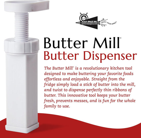 Max Space Butter Mill Butter Dispenser Stick - Twist to Spread Thin Butter Ribbons, Keeps Butter & Margarine Fresh Longer - Easy Spreadable Butter...