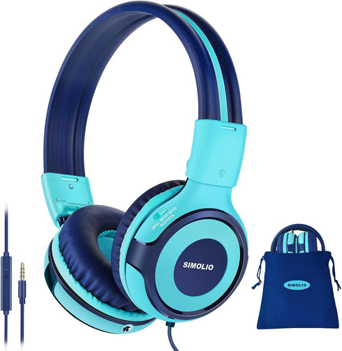 SIMOLIO Foldable Headphones for Kids with Mic, 75dB-85dB-94dB Kid Headphone with Share Port, Stereo Wired Headphones Hearing Protection for Youth ...