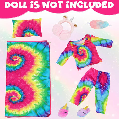 K.T. Fancy 18 Inch Girl Doll Clothes and Accessories Sleeping Bag Set Rainbow Angel of Doll Sleeping Bag, Pajamas, Shoes, Eye Mask, and Doll Pillo...