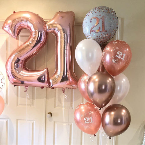 40 Inch Rose Gold 21 Number Balloons Giant Jumbo Huge 12 or 21 Foil Mylar Helium Number Digital Balloons Rose Gold Birthday Mylar Digital Balloons...