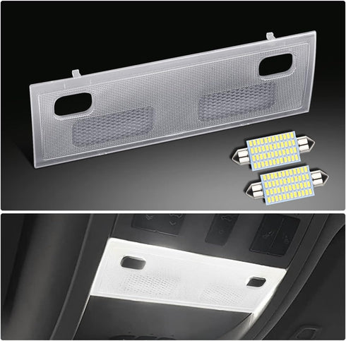 Interior Map Dome Light Cover Clear Lens Overhead Console with White LED Bulbs Compatible with 2007-2013 Chevy Silverado GMC Sierra Suburban Avala...