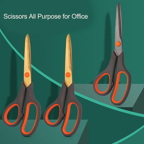 Titanium Scissors Bulk, Rkqoa 8" All Purpose Scissors Pack of 6 - High Performance and Designed for Comfort and Cutting - Sharp to Cut but Soft to...