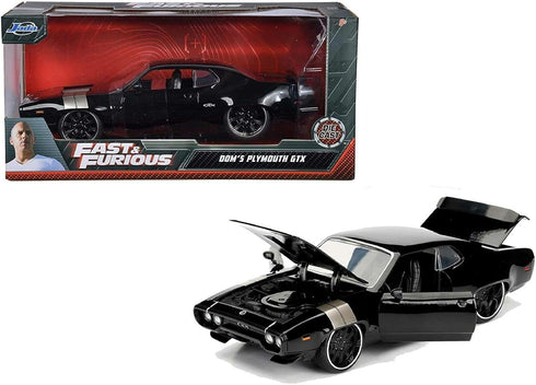 Jada Toys Fast & Furious 1:24 Dom's Plymouth GTX Die-cast Car, toys for kids and adults, Black, Standard...