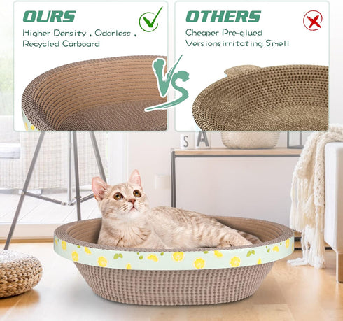 Oval Cute Cat Scratching Bed Couch Lounger for Indoor Cats, Corrugate Cat Cardboard Scratcher Box Durable, Kitty Cat Scratch Pad Lounge Long Lasti...