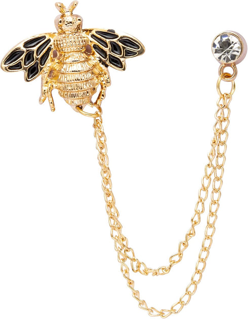 Lapel Pin for Men Bee with Hanging Chain Brooch Suit Stud, Shirt Studs Men's Accessories (Gold)...