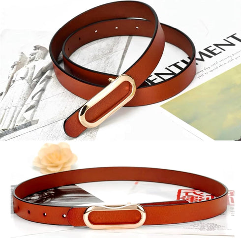 Women's Genuine Leather Belts Waist Belt Oval Solid Gold Buckle Waistband For Pants, Jeans, Suit Waist 26"- 32", Women 4-8,...