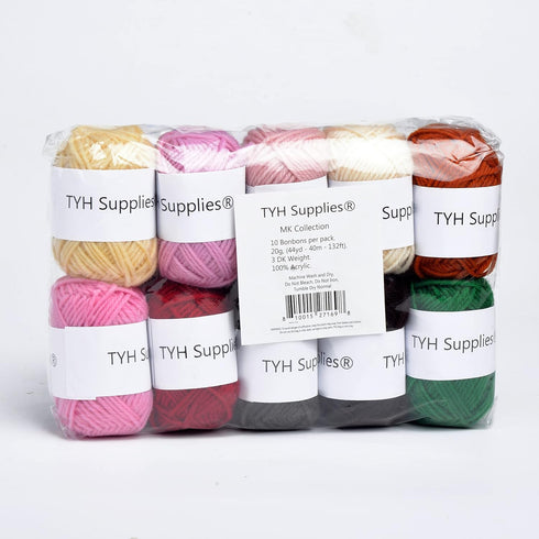 TYH Supplies Assorted Yarn Set - 10-Pack, 100% Acrylic, Medium Weight, Soft Hand, 10 Colors, 44 Yards Each, Knitting & Crochet Supplies...