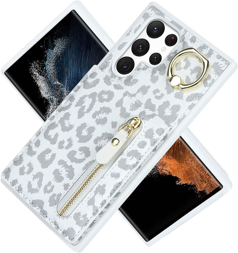 Samsung Galaxy S22 Ultra Case with Card Holder for Women, Samsung Galaxy S22 Ultra Phone Case Wallet with Credit Card with Ring Kickstand Zipper S...